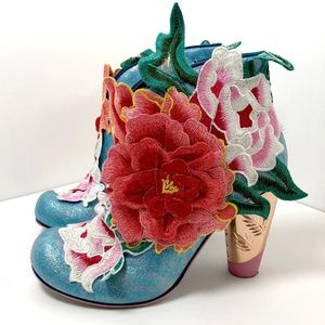 Irregular Choice Row's Garden Blue Glitter Booties